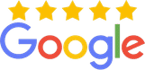 Google logo with five gold stars above it, representing excellent customer reviews for Gila Ridge Dental.