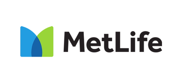 MetLife logo featuring blue and green geometric shapes with company name in black text