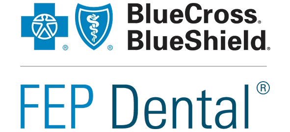 BlueCross BlueShield and FEP Dental logos displayed together for dental insurance provider information.